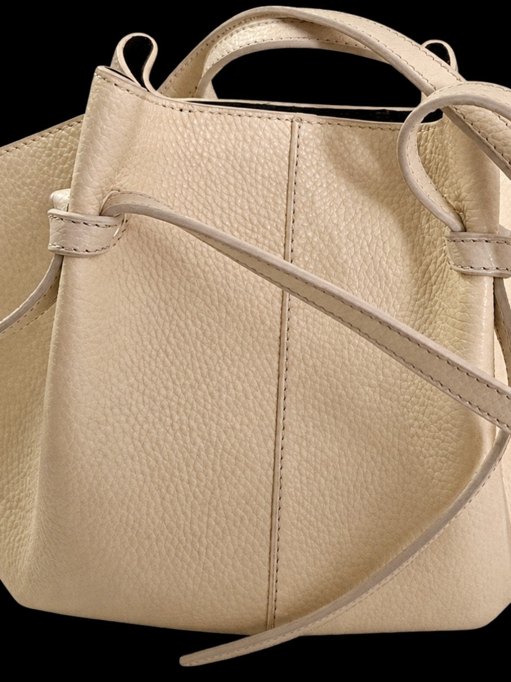 Yuzefi Cream Pebbled Leather Shoulder Bucket Bag